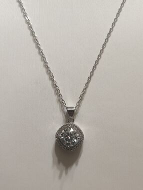 2.0 Ctw VVSD Color Moissanite Halo Pendant Sterling Silver 18 K Plated Necklace
